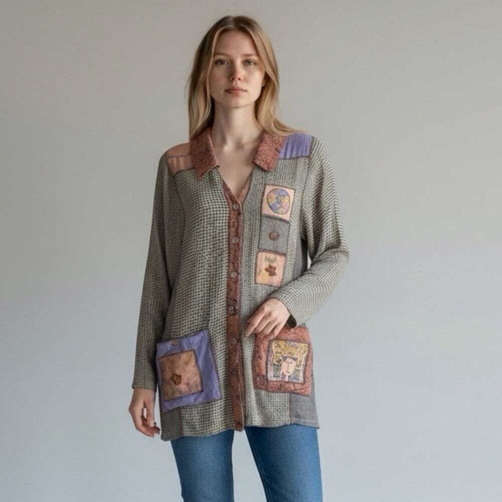 Faith Boho Blouse Pink & Purple Embroidered & Beaded Patchwork Button-Up